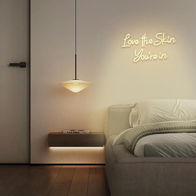 Love the Skin You're in'' Neon Sign Facial Spa Neon Light for Wall Decor Warm White Letters Neon Lights Beauty Salon Sign for Business Skin Care Salon Beauty Shop Decorations