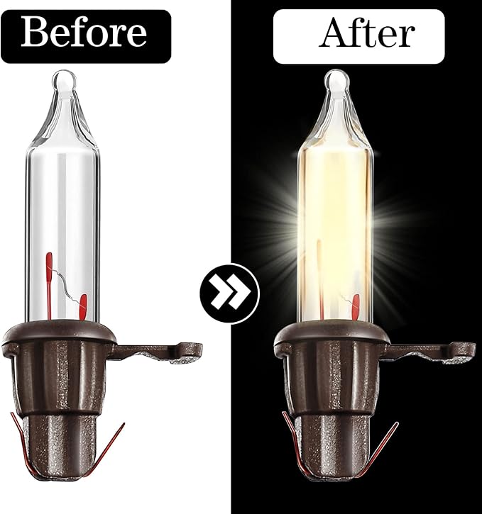 Mudder 60 Count Christmas Tree Replacement Light Bulbs 2.5v 0.425 Watt Replacement Bulb Mini Incandescent Wire String Lights Decoration for Prelit Xmas Tree(Brown Base with Warm White Bulb)