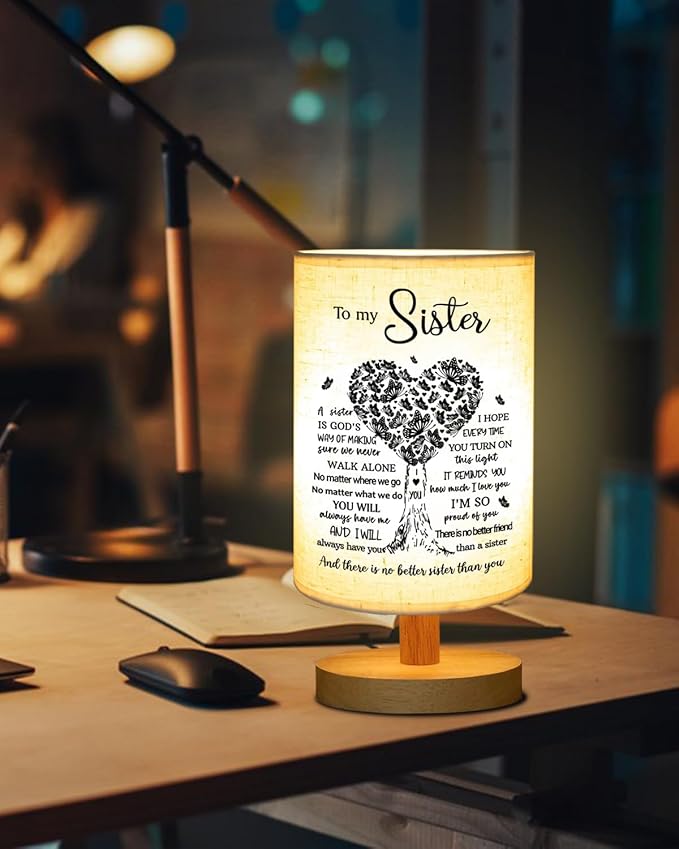 Sisters Gifts from Sister, to Sister Fabric Table Lamp, Sister Mothers Day Birthday Gifts for Sister, Bedside Table Lamp Gifts for Sisters from Sisters Adult