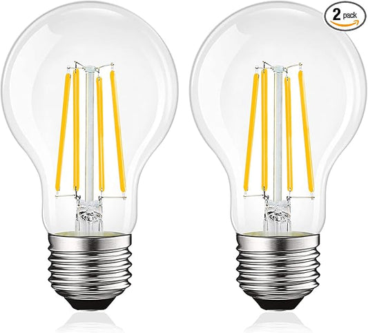 LUXRITE Vintage A19 LED Light Bulbs 100 Watt Equivalent, 1600 Lumens, 3500K Natural White, Dimmable Edison Light Bulbs, 12W, Damp Rated, UL Listed, Clear Glass Filament Bulb, E26 Medium Base (2 Pack)