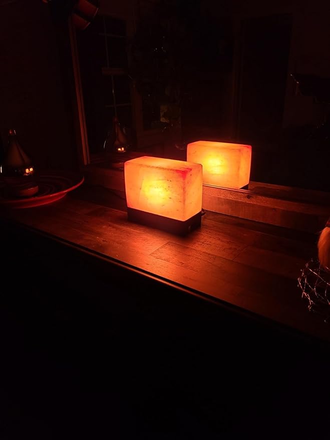 HL Himalayan Pink Salt Lamp 6.5 x 7.5 x 4 Inches – Natural Rectangular Crystal Rock Salt Lamp with Wooden Base, Dimmer Switch & 2 Bulbs – Soothing Amber Night Light for Home & Office