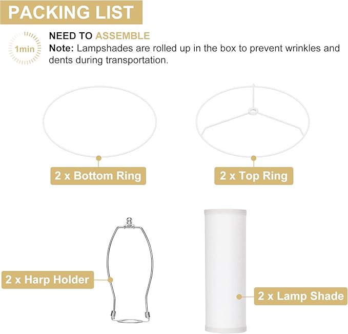 White Linen Tall Drum Lamp Shades Set of 2, 10"Top x10" Bottom x 13"High, Lampshade Replacement for Table Lamp Floor Lamp, Natural Linen Lampshades, Spider, Harp Holders Included, Easy Assembly