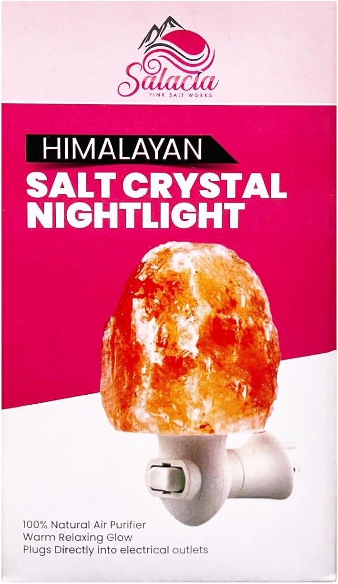 Natural Pink Himalayan Rock Salt Black Plug in Night Light with On/Off Switch and 15 Watt Bulb Gibraltar Nightlight - Ideal Small lamp - Himalayan Salt Lamp - Night Light Lamp (Black)