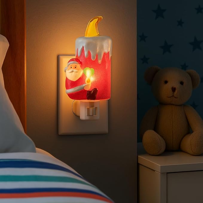 Novelty Lights LED Lamp Santa Claus with Candle Christmas Decoration Night Light with Swivel Plug