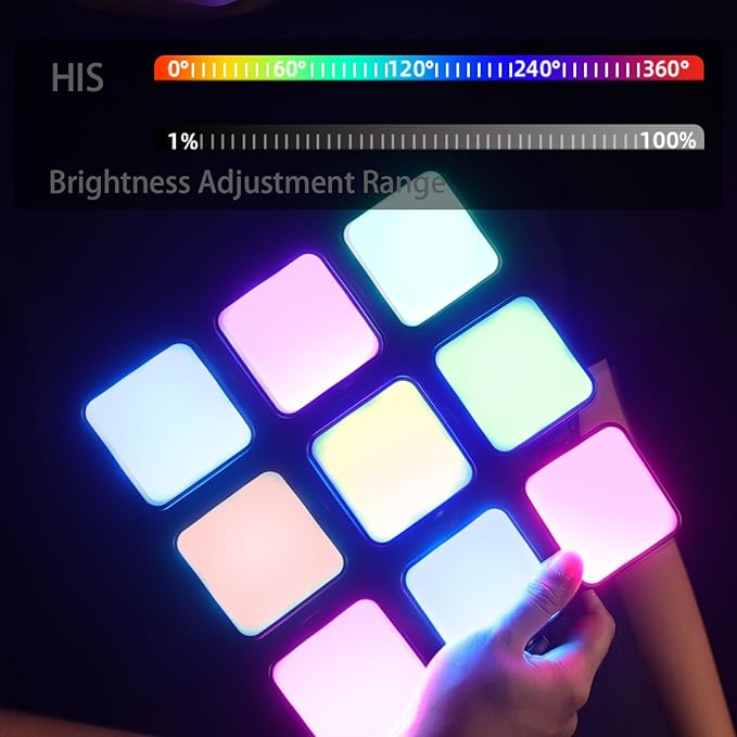 YONGNUO YN60 RGB LED Mini Lights, Camera Video Light 360 Full Color Portable Photography Lighting w 3 Cold Shoe, 2000mAh Rechargeable CRI 95+ 2500-9500K Dimmable Panel Lamp Support Magnetic Attraction