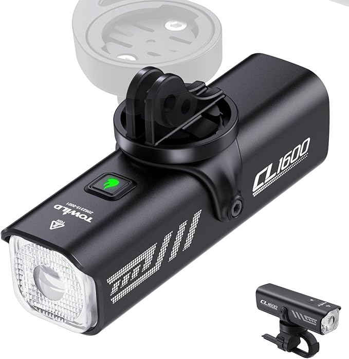 TOWILD Bike Lights for Night Riding,Compatible with Garmin/GoPro Mount,600 Lumen Bike Headlight,2000mAh Rechargeable Battery,Waterproof Bike Front Light for Commuter Cyclists-Fits All Bikes