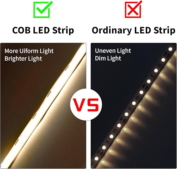 6.56FT/2M COB LED Strip Light, Warm White 3000K USB LED Tape Lights, 640LEDs CRI93+Flexible Dimmable Light Strip for TV Backlight, Cabinet Lighting, Mirror, Bedroom Decor