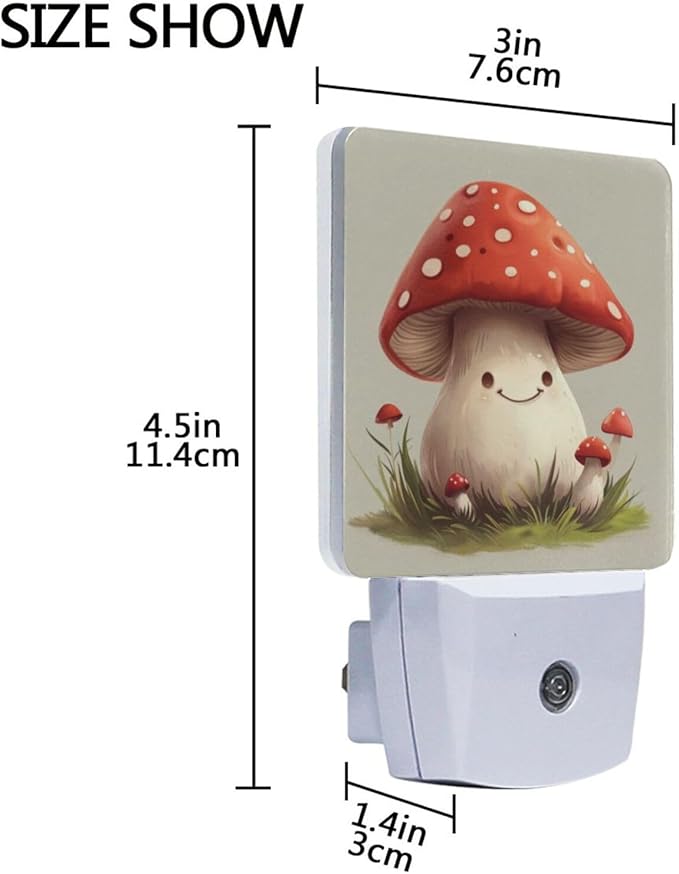Cute Mushrooms Night Light 2 Pack Dusk to Dawn Sensor Led Lamp for Women Men Night Lights Plug into Wall Decor for Bedroom Kitchen Bathroom Corridor, 0.5W