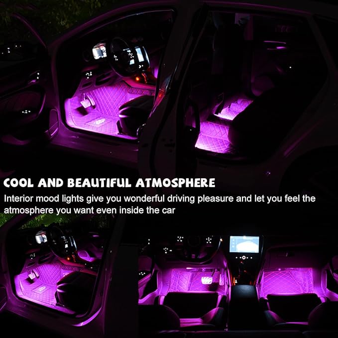 Car LED Strip Light, 24 LED RGB Auto Under Dash Interior Atmosphere Lights, USB Vehicle Decorative Lamp Ambient Night Light Strip, Lighting Kit Car Accessories (Pink Purple)