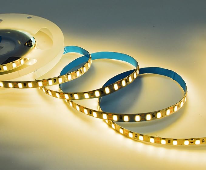 AC110-130V LED Strip Lights，Dimmable 10000LM 16.4ft/5m SMD 2835 600 LEDs Waterproof IP44 LED Lights Strip Ribbon, More Brightness Than Low Voltage LED Strip Lights (Warm White 3000K)
