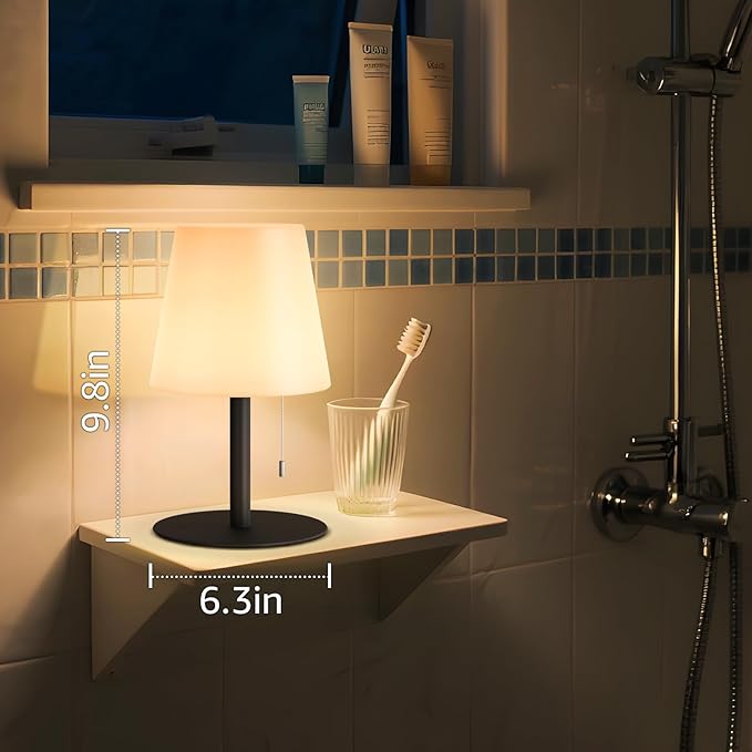 uuffoo Shower Lamp Waterproof Warm White & RGB Shower Light Dimmable LED Rechargeable Table Lamp Cordless Outdoor Lamps Portable for Indoor Outdoor Bathroom Home Patio H9.8in D6.3in (2PCS Black)