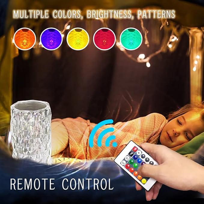 Crystal Table Lamp,RGB Rose Diamond Touch Lamps,Color Changing Night Light for Bedroom/Living Room/Party Dinner Decor Creative Light (Remote & Touch (1)