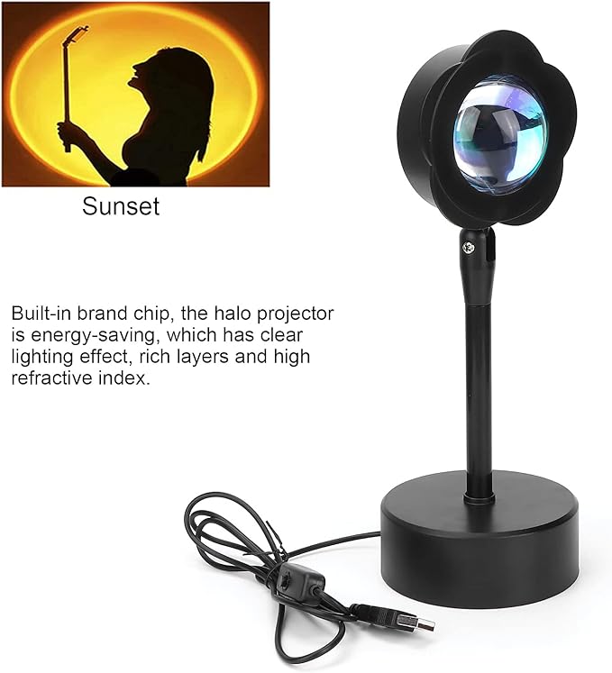 Sunset Projection Lamp, LED Atmosphere Light with 180 Degree Rotation, High Saturation Soft Beam Rainbow Halo Projector for Room Decor Photography Studio (Sunset Red)