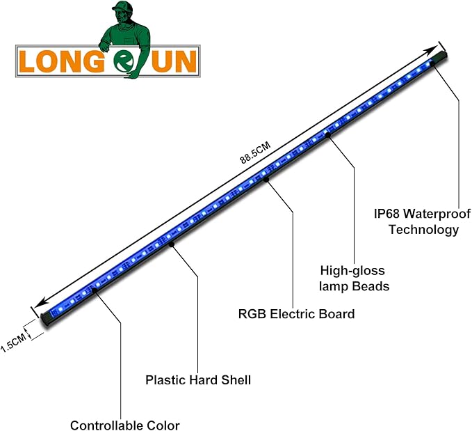 Longrun LED Strip Color Changing Garden Show Lights for Pond Spillway Waterfall, APP Control Waterproof Lighting Bar for Home Decoration Pool Fountain Landscape Lighting, Aquarium-34.85"