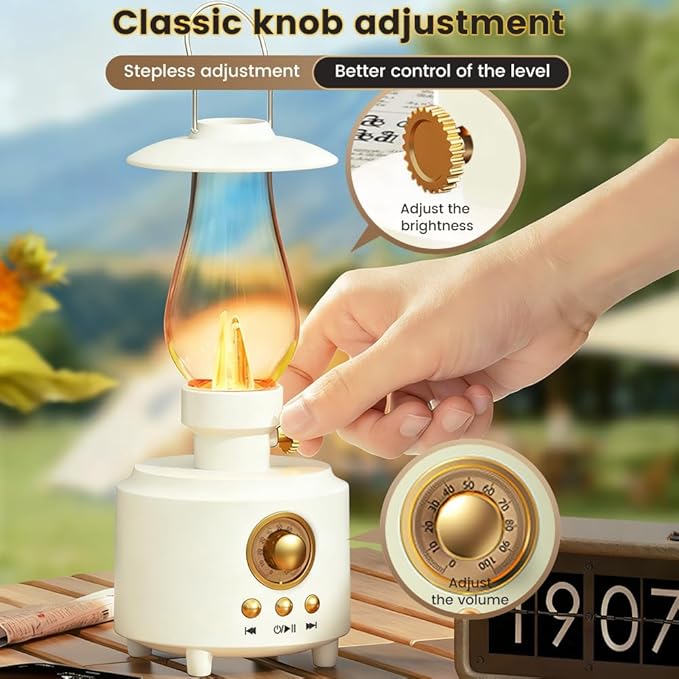 Vintage Kerosene Table Lamp, Waterproof Vintage Bluetooth Speaker with Light, AUX/TF Card/USB, White Gas Lantern for Camping Party Holiday Home Decor Gift