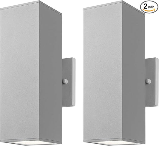 mirrea Modern Outdoor Porch Light Patio Light in 2 Lights with Aluminum Rectangular Tube and Tempered Glass Cover Waterproof Wall Sconce 2 Pack (Matte Gray)