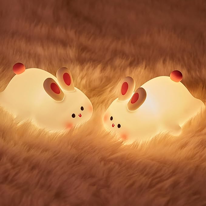 Bunny Lamp, Rabbit Night Light with Timer, Soft Silicone Big Face Bunny Easter Gifts, Rechargeable Dimmable LED Nursery Light, Animal Kawaii Bedroom Decor for Kids Baby