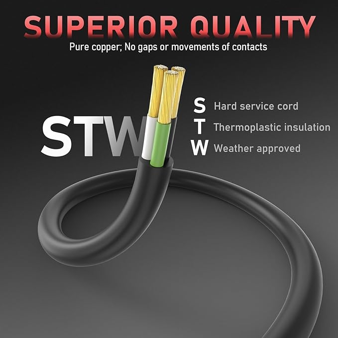 YESWELDER 20ft 250 Volt Welder Extension Cord 10 AWG Power Extension for Welding Machines， NEMA 6-50P to 6-50R