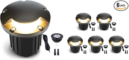 Gardenreet Landscape Well Lights Outdoor - Brass Weathproof Low Voltage In Ground Lighting, LED 12V Turret Top Fixture, Antique Bronze for Deck Floor Pathway with 2700K Warm White MR16 Bulb
