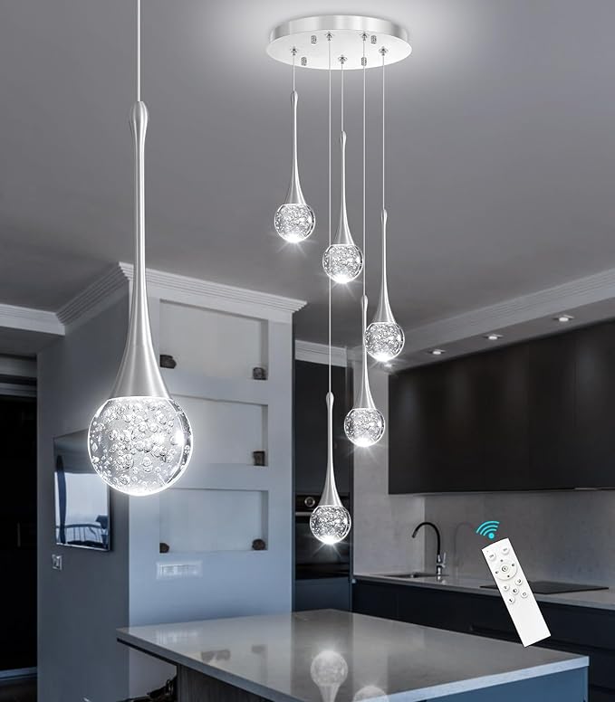 cenzoz 5-Lights Modern Pendant Lights for Kitchen Island LED Dimmable Chandelier Crystal Glam Ceiling Pendant Lighting for Dining Room Hallway Bedroom Lamp Brushed Nickel