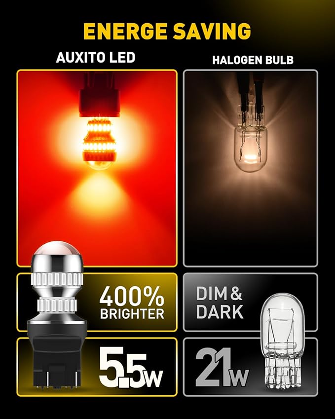 AUXITO 7440 7443 LED Strobe Brake Lights Bulbs, Red Flashing Stop Light, Super Bright T20 W21W 7441 7444 7443R Flashing Strobe Blinking LED Tail Light Bulbs, Pack of 2