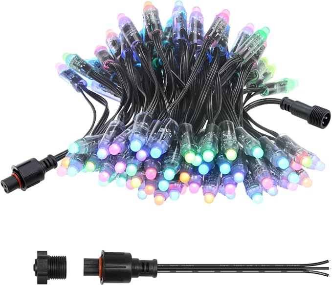 ALITOVE WS2811 12V LED Pixel Lights with xConnect RGB Addressable Bullet Pixels String Lights 100pcs IP68 Waterproof 12mm Diffused Programmable Color Chasing for Halloween Christmas Outdoor Decor