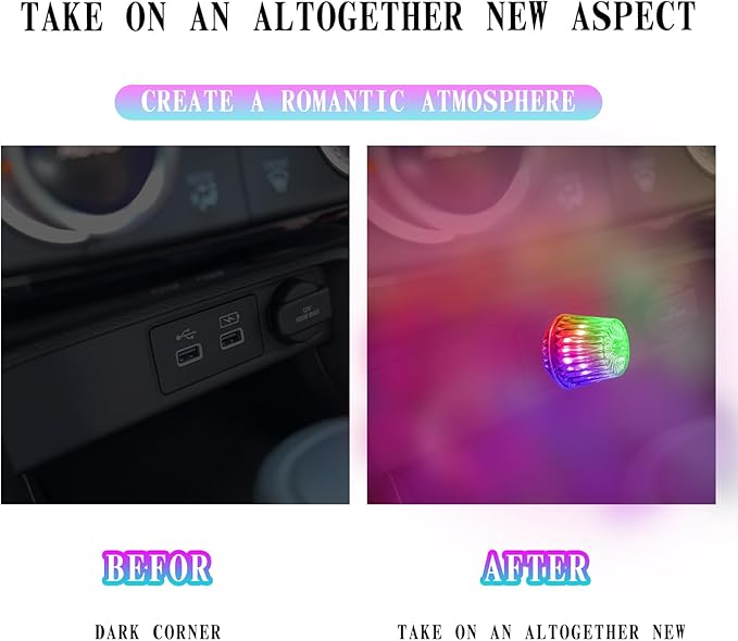 1 Pcs USB Star Sky Lamp for Cars, New Car USB Night Light, USB Led Car Interior Atmosphere Lights, Plug and Play, Used for Most Cars, Trucks, Suvs, Hallway, Party, Bedroom（ Colorful Flash）
