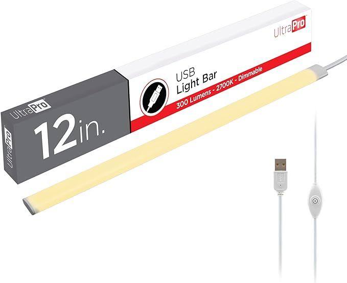 UltraPro 12 inch USB Light Bar Plug-in Under Cabinet Lights, Warm White Light (2700K), Full Spectrum Dimmable, LED Under Cabinet Lighting for Kitchen, Grow Lights for Indoor Plants, 80063
