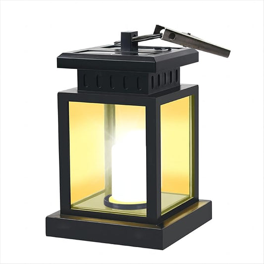 Solar Outdoor Lantern LED Portable Rechargeable Table Lamp 3000K Warm Light Nightstand Lamp Waterproof Cordless USB Solar 2in1 Hand Light for Patio, Black