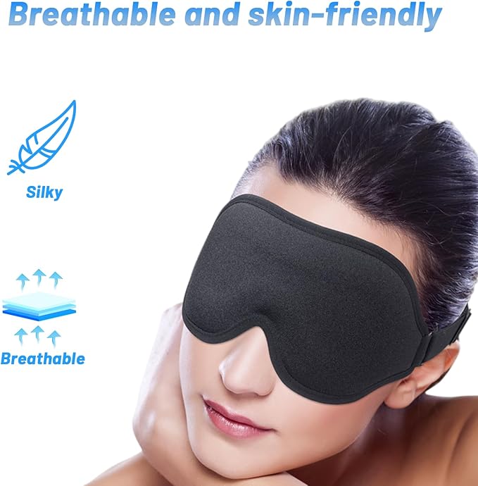 Sleep Eye Mask for Men Women, Lash Extensions 3D Sleeping Mask for Side Sleeper, Travel Blackout Night Blindfold Eye Shade Cover with Adjustable Strap (Black-3D)