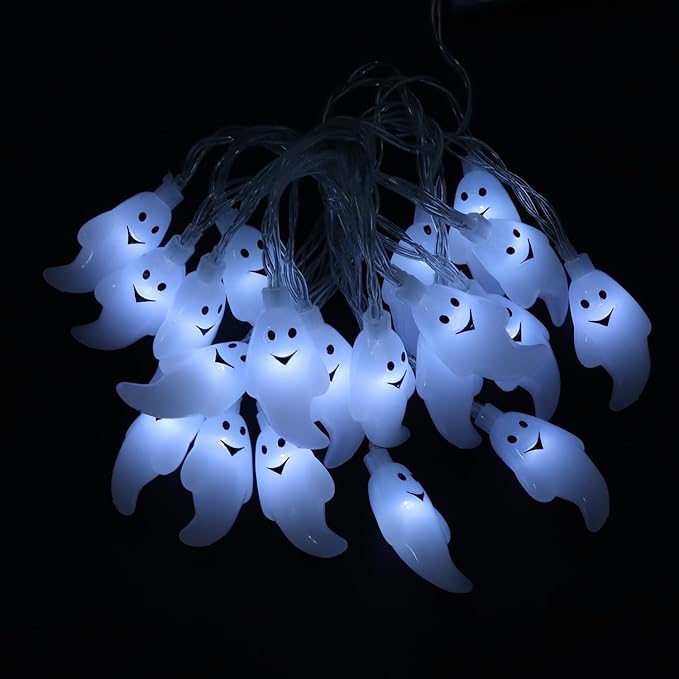 KEPATO Halloween String Lights 10Ft 20 LEDs Battery Operated Outdoor Decorations Ghost Lights for Halloween Party Decor