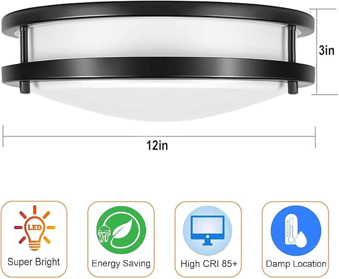 36W Dimmable Ceiling Light Fixture, 12 inch Flush Mount Light Fixture, LED Ceiling Lights for Bathroom, Bedroom, Kitchen, Super Bright 4000 Lumens, 400W Equivalent, 5000K Daylight