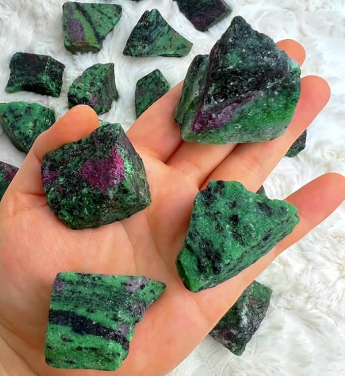 Zenkeeper 1Lb Ruby Zoisite Raw Stones for Tumbling, Polishing, Rough Ruby Zoisite Crystals Bulk Rough Gemstone for Jewelry Making, Healing, Meditation, Reiki