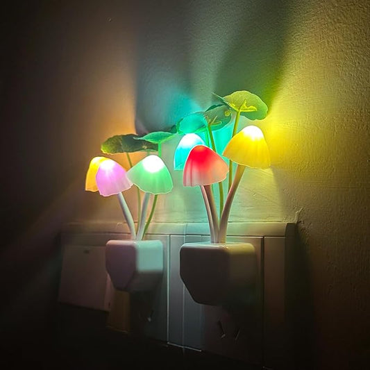 2Pack Mushroom Night Light, Plug-in Sensor LED Night Light Color Changing Nursery Light for Kids, Cute Wall Based Lamp Decor for Bedroom, Nursery, Lounge, Hallway and Stairs
