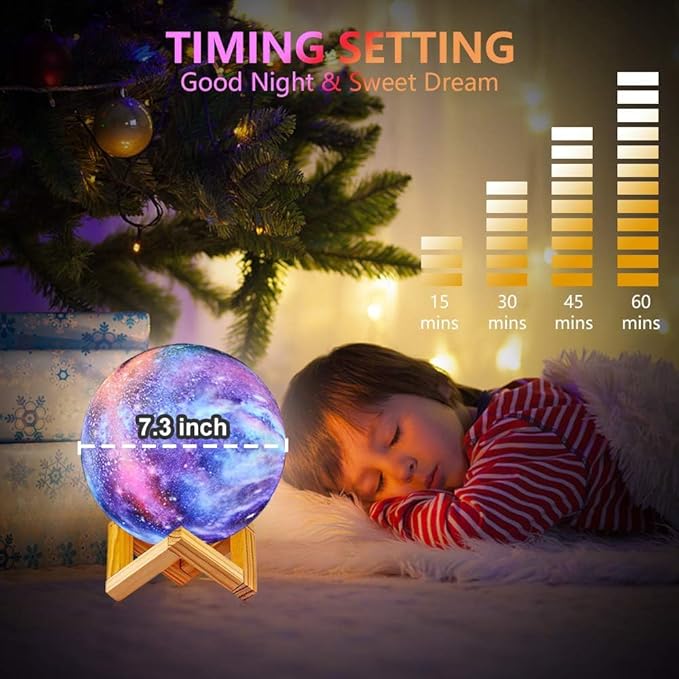 GDPETS Moon Lamp Kids Night Light, Galaxy Lamp 16 Colors 3D Star Moon Light with Wood Stand, Remote & Touch Control USB Rechargeable Gift for Girls Lover Birthday (7.3 inch)