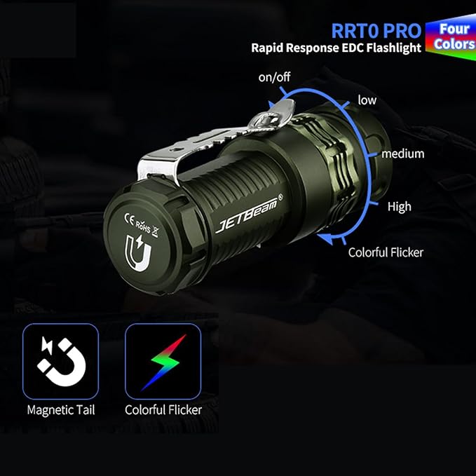 JETBeam RRT0 PRO led Flashlight,1680 Lumens flashlights high lumens Equipped with 3 High-Brightness LED with RGB Light IP68 Portable Pocket Clip Magnetic Flashlight for Camping, Checking,Emergencies
