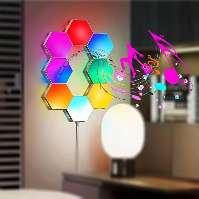 Music Sync Hexagon Lights, Vcwtty Smart LED Wall Lights 10 Pack, 13 Colors Modular Assembled RGB Wall Panels, Hex Light with USB-Power for Autism, Game Room Decor, Party