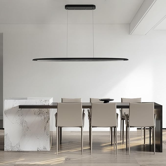 59inch Integrated Led Pendant Light 40w Dimmable Wood Black Linear Pendant Lighting Led Modern Island Light with Black Finish for Living Room Dining Room Billiard & Pool Lights