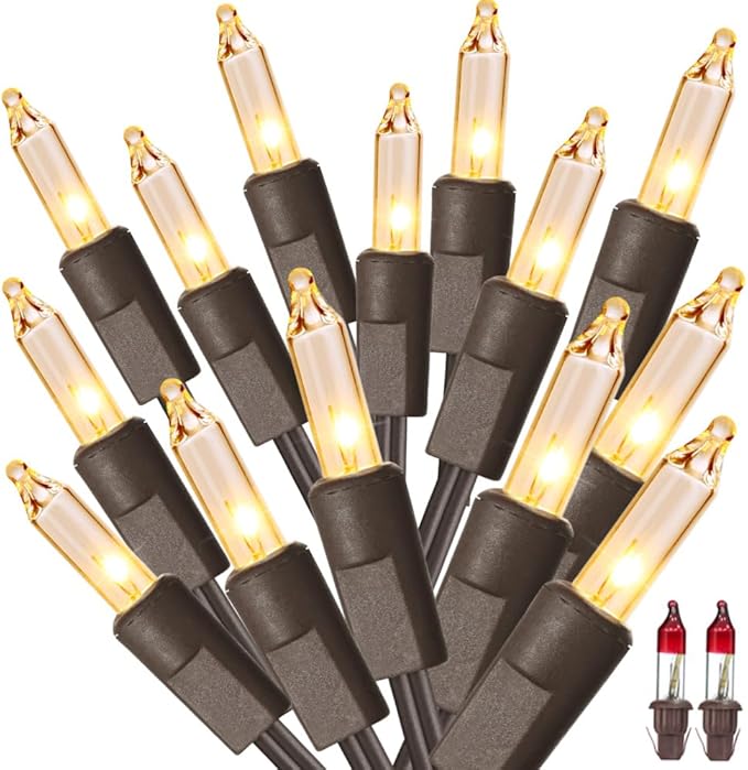 ODEETRONIC Steady & Blink Clear Lights, 21.63ft 100 Count Incandescent Christmas Lights, UL Certified Connectable Tree Light Warm White, 2 Mode Mini Light for Indoor Outdoor Xmas Party, Brown Wire