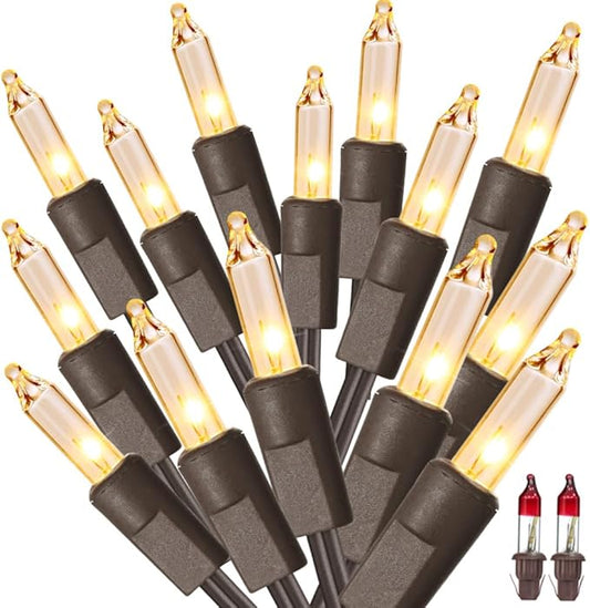 ODEETRONIC Steady & Blink Clear Lights, 21.63ft 100 Count Incandescent Christmas Lights, UL Certified Connectable Tree Light Warm White, 2 Mode Mini Light for Indoor Outdoor Xmas Party, Brown Wire