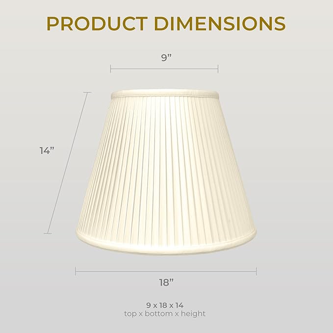 Royal Designs Deep Empire Side Pleat Basic Lamp Shade, Beige, 9" x 18" x 14, BS-728-18BG