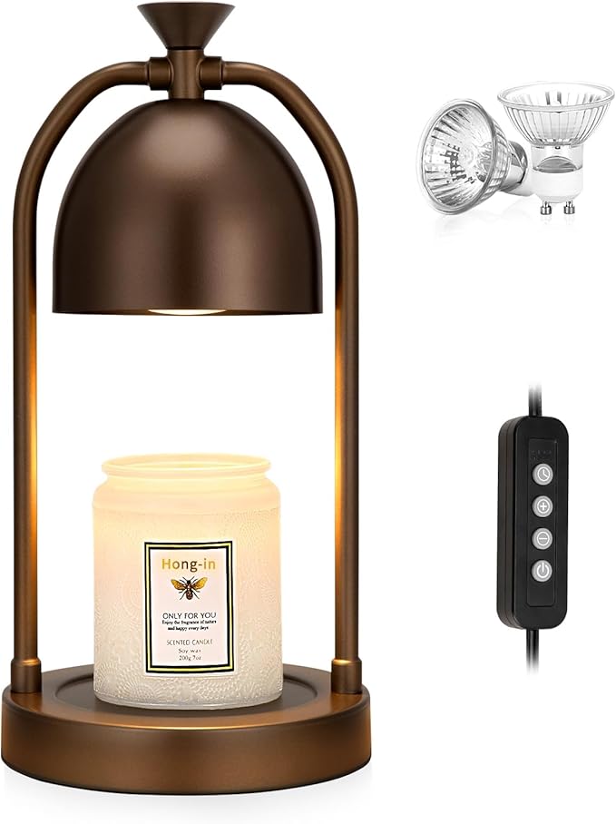 Brown Candle Warmer Lamp with Timer-Electric Candle Warmer Lamp for Bedroom Decor, Dimmable Candle Light Warmer