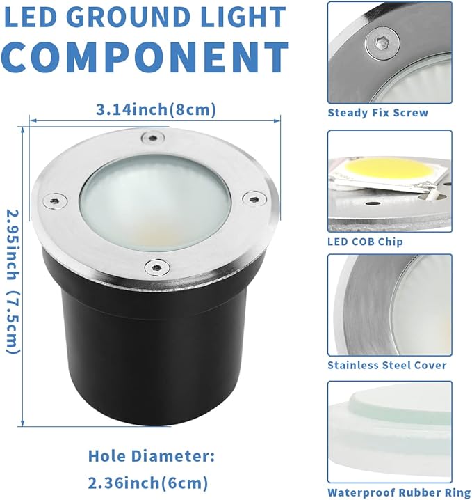 EAGLOD LED Low Voltage Landscape Lights - 10W In-Ground Lights, 12V/24V Landscape Lighting with Waterproof IP67 Rating (8 Pack, 2700k)