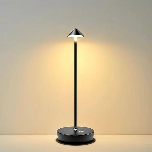Rechargeable Cordless Table Lamp, 6000mAh LED Battery Operated Desk Lamp Touch 3 Color Stepless Dimming Portable Outdoor Waterproof Table Light for Patio/Restaurant/Dining/Home (Black)