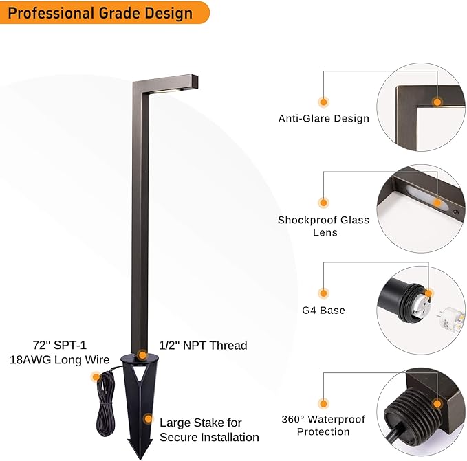 Gardenreet Outdoor Brass Pathway Lights, Warm & Neutral White Adjustable Low Voltage Landscape Path Light, 12v LED Light IP65 Waterproof, Bronze for Outside Garden Yard with G4 Bulb (4 Pack)