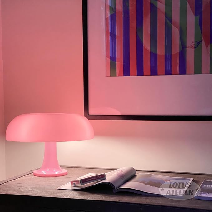 Lotus Atelier Light Pink Mushroom Lamp for Room | Aesthetic Modern Lighting for Bedroom Retro Pink Room Decor Midcentury Lamp