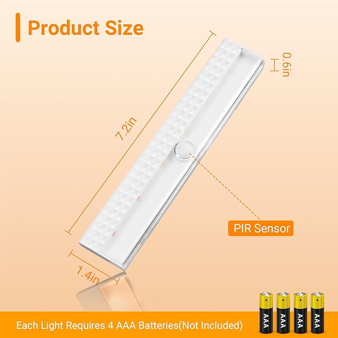 maylit 8 Pack Motion Sensor Light Indoor, Battery Operated Lights, Wireless Magnetic Night LED Bar, Stick on Lighting for Closet, Stair, Shelf, Hallway, Bed, Pantry, Under Cabinet, 3000K Warm White