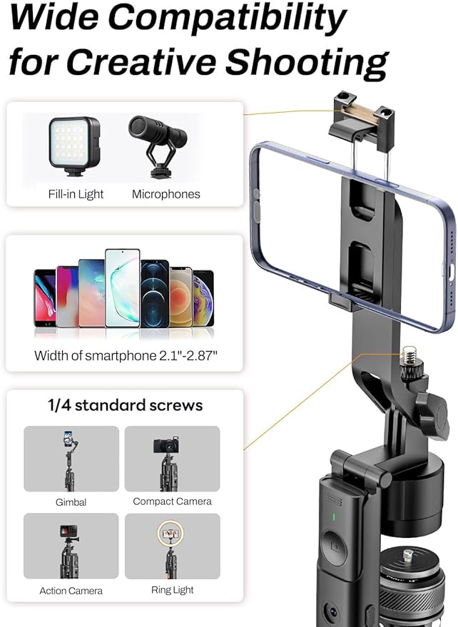 USKEYVISION Auto Face Tracking Tripod for iPhone 360°Rotation w/Camera Mount,Phone Tripod w/Remote,Selfie Stick for Android & Phone Stand for Video Recording, YouTube/TikTok/Vlogging(R01 PRO)