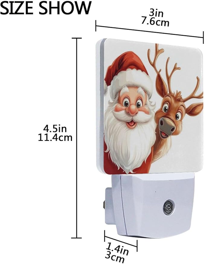 Christmas Night Light Cartoon Santa and Reindeer 2 Pack Dusk to Dawn Sensor Led Lamp for Women Men Night Lights Plug into Wall Decor for Bedroom Kitchen Bathroom Corridor, 0.5W