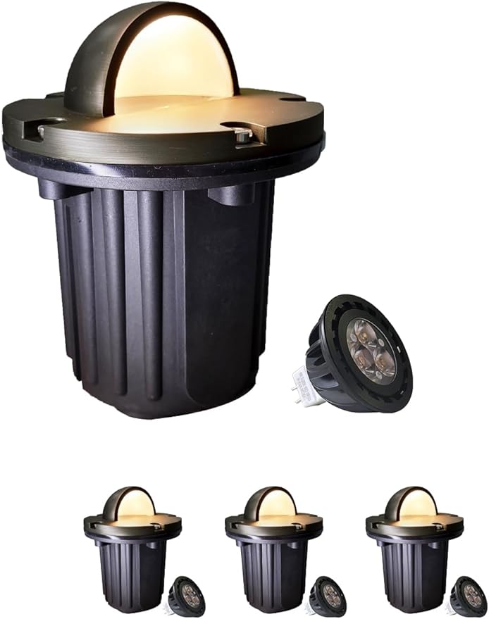 MALORY Brass Landscape Well Lights,（6‘’H 12V Low Voltage Outdoor In Ground Lights,Landscape Lighting for Pathway, Driveway and Garden (Full Brass -01A, 4-Pack with Bulb)
